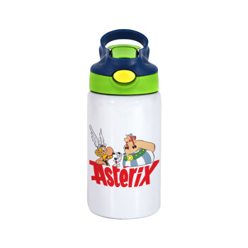 Asterix and Obelix, Παιδικό παγούρι θερμό, ανοξείδωτο, με καλαμάκι ασφαλείας, πράσινο/μπλε (350ml)