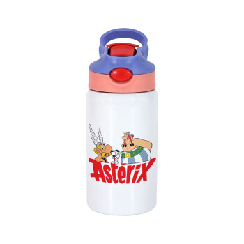 Asterix and Obelix, Children's hot water bottle, stainless steel, with safety straw, pink/purple (350ml)