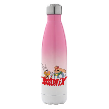 Asterix and Obelix, Metal mug thermos Pink/White (Stainless steel), double wall, 500ml