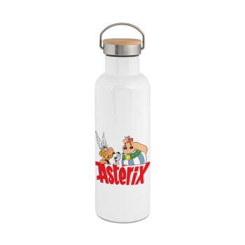 Asterix and Obelix, Stainless steel White with wooden lid (bamboo), double wall, 750ml