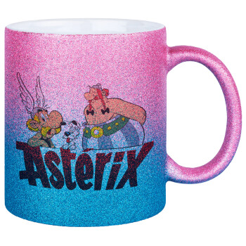 Asterix and Obelix, Κούπα Χρυσή/Μπλε Glitter, κεραμική, 330ml