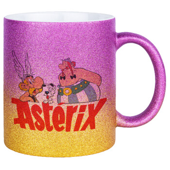 Asterix and Obelix, Κούπα Χρυσή/Ροζ Glitter, κεραμική, 330ml