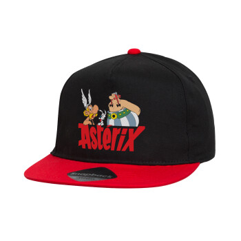 Asterix and Obelix, Καπέλο παιδικό Flat Snapback, Μαύρο/Κόκκινο (100% ΒΑΜΒΑΚΕΡΟ, ΠΑΙΔΙΚΟ, UNISEX, ONE SIZE)