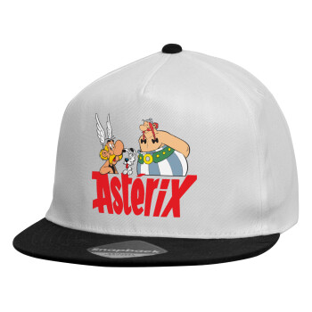 Asterix and Obelix, Καπέλο παιδικό Flat Snapback, Λευκό (100% ΒΑΜΒΑΚΕΡΟ, ΠΑΙΔΙΚΟ, UNISEX, ONE SIZE)