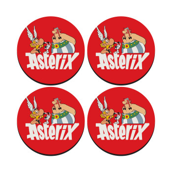 Asterix and Obelix, SET of 4 round wooden coasters (9cm)