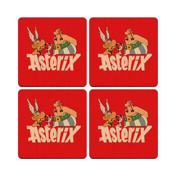 Asterix and Obelix, ΣΕΤ x4 Σουβέρ ξύλινα τετράγωνα plywood (9cm)