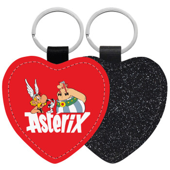 Asterix and Obelix, Μπρελόκ PU δερμάτινο glitter καρδιά ΜΑΥΡΟ