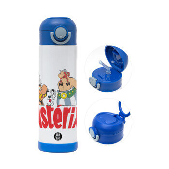 Asterix and Obelix, Παιδικό παγούρι θερμό, ανοξείδωτο, με καλαμάκι ασφαλείας, ΜΠΛΕ (500ml)