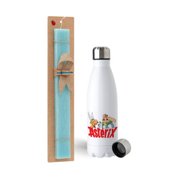 Asterix and Obelix, Πασχαλινή Λαμπάδα με μεταλλικό παγούρι ανοξείδωτο (750ml) & κερί αρωματικό πλακέ (30cm) (ΤΙΡΚΟΥΑΖ)