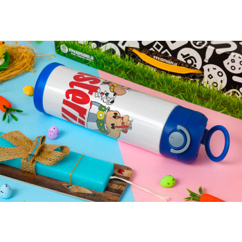 Asterix and Obelix, Easter candle, Childrens hot water bottle, stainless steel, with safety straw, BLUE (500ml)