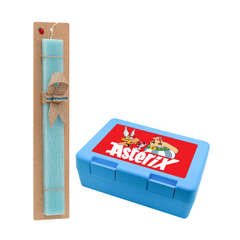Asterix and Obelix, Easter Set, children's snack container BLUE & Easter aromatic flat candle (30cm) (TURQUOISE)