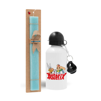 Asterix and Obelix, Easter Set, metallic aluminum water bottle (500ml) & scented flat candle (30cm) (TURQUOISE)