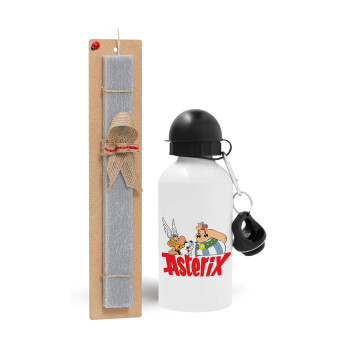 Asterix and Obelix, Easter Set, metallic aluminum water bottle (500ml) & aromatic flat Easter candle (30cm) (GRAY)
