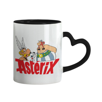 Asterix and Obelix, Κούπα καρδιά χερούλι μαύρη, κεραμική, 330ml