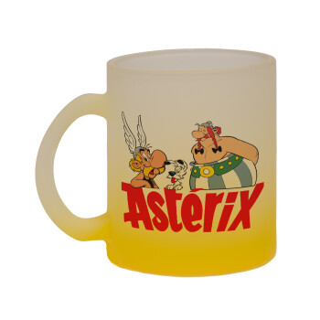 Asterix and Obelix, Κούπα γυάλινη δίχρωμη με βάση το κίτρινο ματ, 330ml