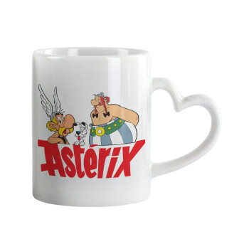 Asterix and Obelix, Κούπα καρδιά χερούλι λευκή, κεραμική, 330ml