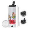 Travel Tumbler θερμό με διπλό καπάκι, μεταλλικό καλαμάκι και βούρτσα καθαρισμού (Ανωξείδωτο 304 Food grade, BPA free, 600ml)