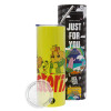 Neon Yellow Travel Tumbler θερμό, μεταλλικό καλαμάκι(Ανωξείδωτο 304 Food grade, BPA free, 600ml)