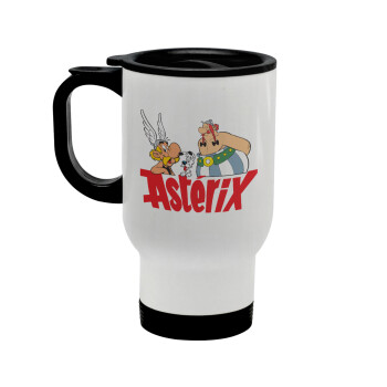 Asterix and Obelix, Κούπα ταξιδιού ανοξείδωτη με καπάκι, διπλού τοιχώματος (θερμό) λευκή 450ml