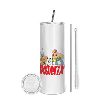 Asterix and Obelix, Eco friendly ποτήρι θερμό (tumbler) από ανοξείδωτο ατσάλι 600ml, με μεταλλικό καλαμάκι & βούρτσα καθαρισμού