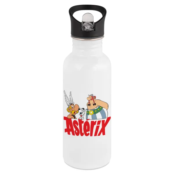 Asterix and Obelix — Παγούρι νερού Λευκό με καλαμάκι, ανοξείδωτο ατσάλι 600ml