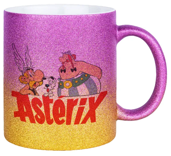 Asterix and Obelix — Gold/pink glitter mug, ceramic, 330ml