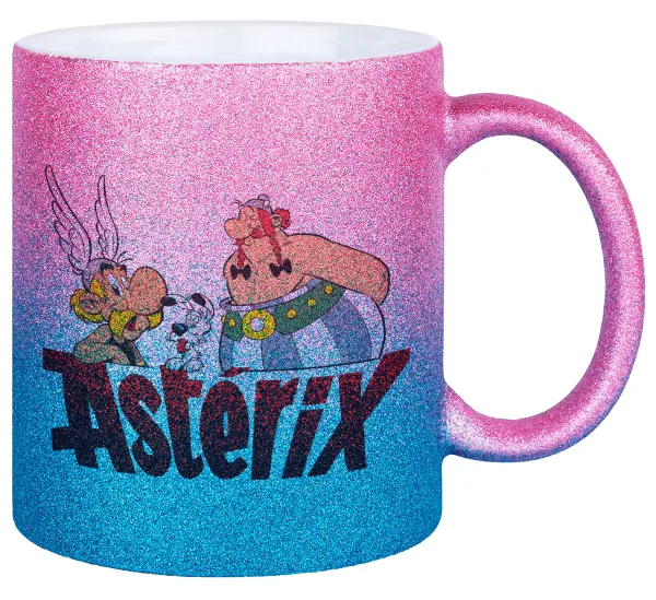 Asterix and Obelix — Gold/blue glitter mug, ceramic, 330ml