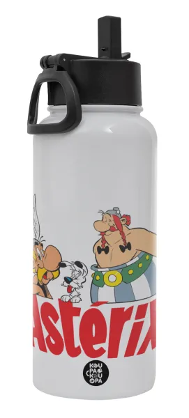 Asterix and Obelix — Μεταλλικό παγούρι θερμός Λευκό με καλαμάκι και χερούλι (Stainless steel), διπλού τοιχώματος, 950ml