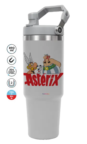 Asterix and Obelix — ΓΚΡΙ Travel Tumbler Θερμός με χερούλι και καλαμάκι 890ml