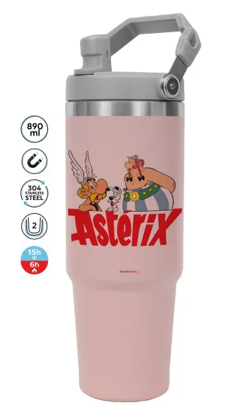 Asterix and Obelix — ΡΟΖ Travel Tumbler Θερμός με χερούλι και καλαμάκι 890ml