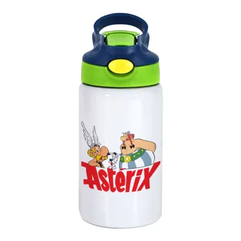 Asterix and Obelix, Παιδικό παγούρι θερμό, ανοξείδωτο, με καλαμάκι ασφαλείας, πράσινο/μπλε (350ml)