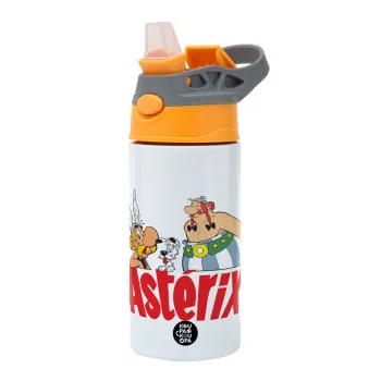 Asterix and Obelix, Παιδικό παγούρι θερμό, ανοξείδωτο, με καλαμάκι ασφαλείας, Πορτοκαλί/Γκρι (360ml) BPA-FREE