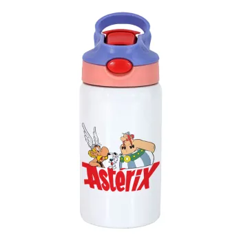 Asterix and Obelix, Παιδικό παγούρι θερμό, ανοξείδωτο, με καλαμάκι ασφαλείας, ροζ/μωβ (350ml)