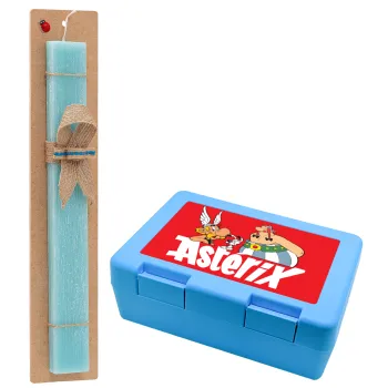 Asterix and Obelix, Πασχαλινή Λαμπάδα με παιδικό δοχείο κολατσιού ΓΑΛΑΖΙΟ & κερί αρωματικό πλακέ (30cm) (ΤΙΡΚΟΥΑΖ)
