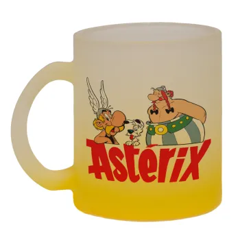 Asterix and Obelix, Κούπα γυάλινη δίχρωμη με βάση το κίτρινο ματ, 330ml