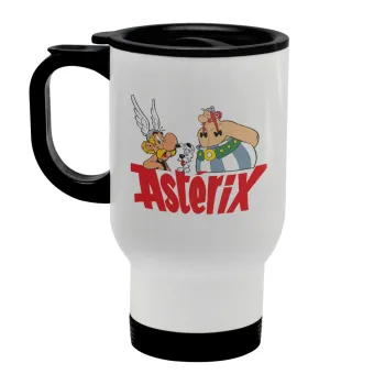 Asterix and Obelix, Κούπα ταξιδιού ανοξείδωτη με καπάκι, διπλού τοιχώματος (θερμό) λευκή 450ml