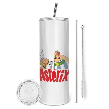 Asterix and Obelix, Tumbler ποτήρι θερμό από ανοξείδωτο ατσάλι 600ml, με μεταλλικό καλαμάκι & βούρτσα καθαρισμού