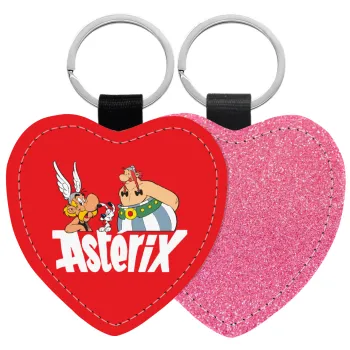 Asterix and Obelix, Μπρελόκ PU δερμάτινο glitter καρδιά ΡΟΖ