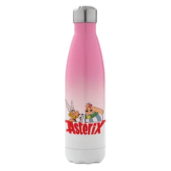 Asterix and Obelix, Μεταλλικό παγούρι θερμός Ροζ/Λευκό (Stainless steel), διπλού τοιχώματος, 500ml