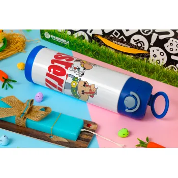 Asterix and Obelix, Πασχαλινή Λαμπάδα με Παιδικό παγούρι θερμό, ανοξείδωτο, με καλαμάκι ασφαλείας, ΜΠΛΕ (500ml)