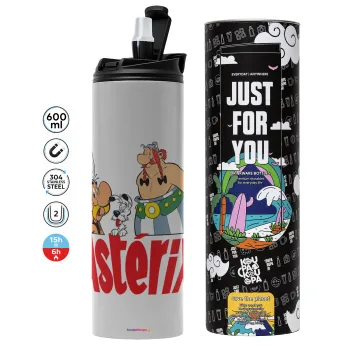 Asterix and Obelix, Tumbler ποτήρι θερμό ΓΚΡΙ από ανοξείδωτο ατσάλι 600ml