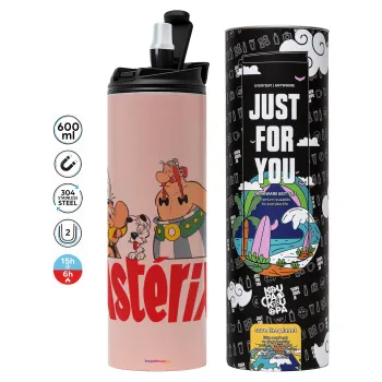 Asterix and Obelix, Tumbler ποτήρι θερμό ΡΟΖ από ανοξείδωτο ατσάλι 600ml