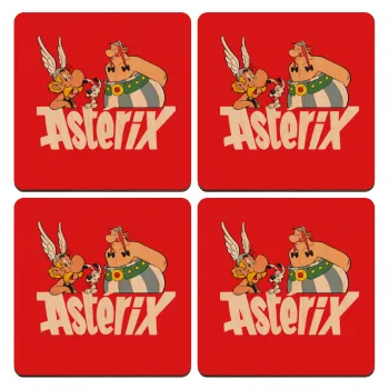 Asterix and Obelix, ΣΕΤ x4 Σουβέρ ξύλινα τετράγωνα plywood (9cm)
