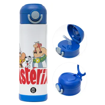 Asterix and Obelix, Παιδικό παγούρι θερμό, ανοξείδωτο, με καλαμάκι ασφαλείας, ΜΠΛΕ (500ml)