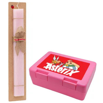 Asterix and Obelix, Easter Set, children's snack container PINK & scented flat Easter candle (30cm) (PINK)