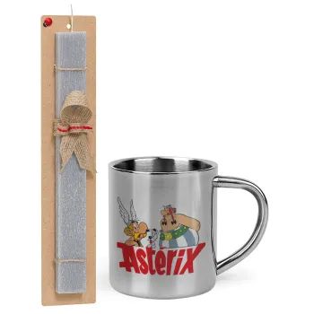 Asterix and Obelix, Πασχαλινή Λαμπάδα με μεταλλική κούπα θερμό (300ml) & κερί αρωματικό πλακέ (30cm) (ΓΚΡΙ)