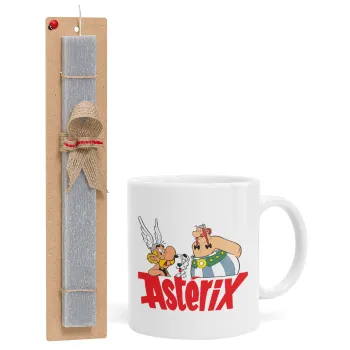 Asterix and Obelix, Πασχαλινή Λαμπάδα με Κούπα κεραμική (330ml) & κερί αρωματικό πλακέ (30cm) (ΓΚΡΙ)