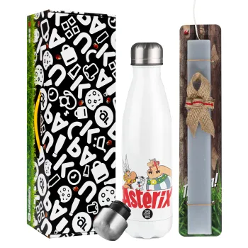 Asterix and Obelix, Πασχαλινή Λαμπάδα με μεταλλικό παγούρι θερμός λευκός (500ml) & λαμπάδα αρωματική πλακέ (30cm) (ΓΚΡΙ)