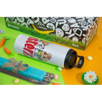 Asterix and Obelix, Πασχαλινή Λαμπάδα με Travel Tumbler θερμό με διπλό καπάκι (600ml, BPA free) & κερί αρωματικό πλακέ (30cm) (ΤΙΡΚΟΥΑΖ)