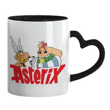 Asterix and Obelix, Κούπα καρδιά χερούλι μαύρη, κεραμική, 330ml